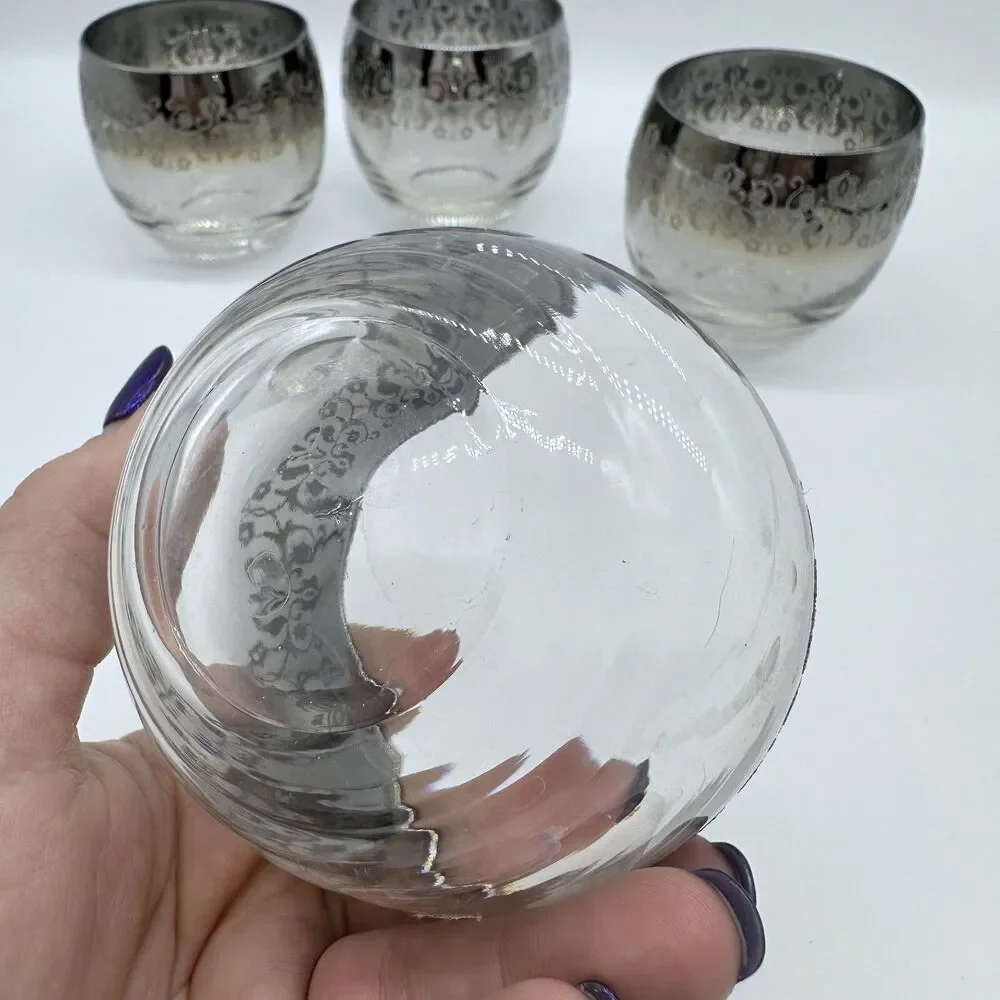 MCM Silver Fade Raised Luster Lace Dorothy Thorpe Lowball Whiskey Glasses